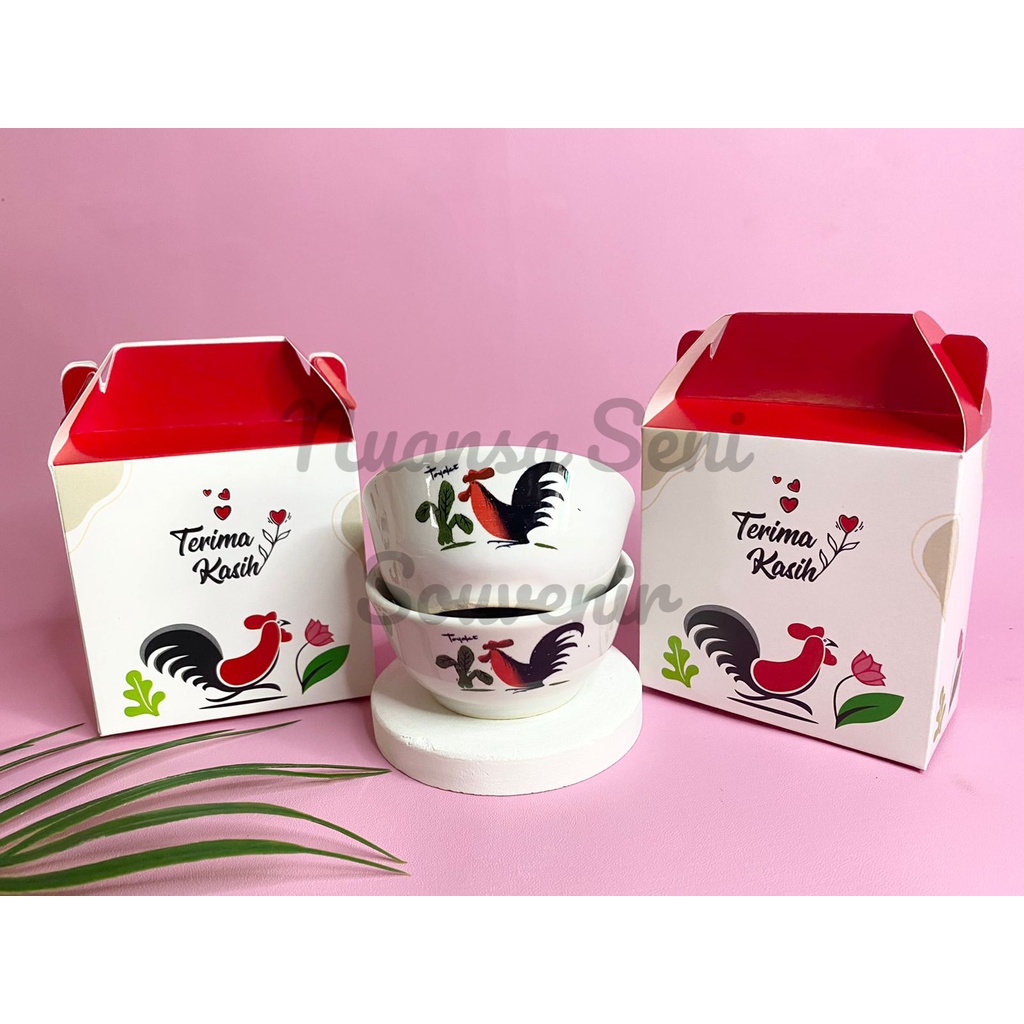 Souvenir Mangkok Sambal Keramik Mangkuk Ayam Jago Mini Mangkok Two Tone Keramik Kecil Kemas Box