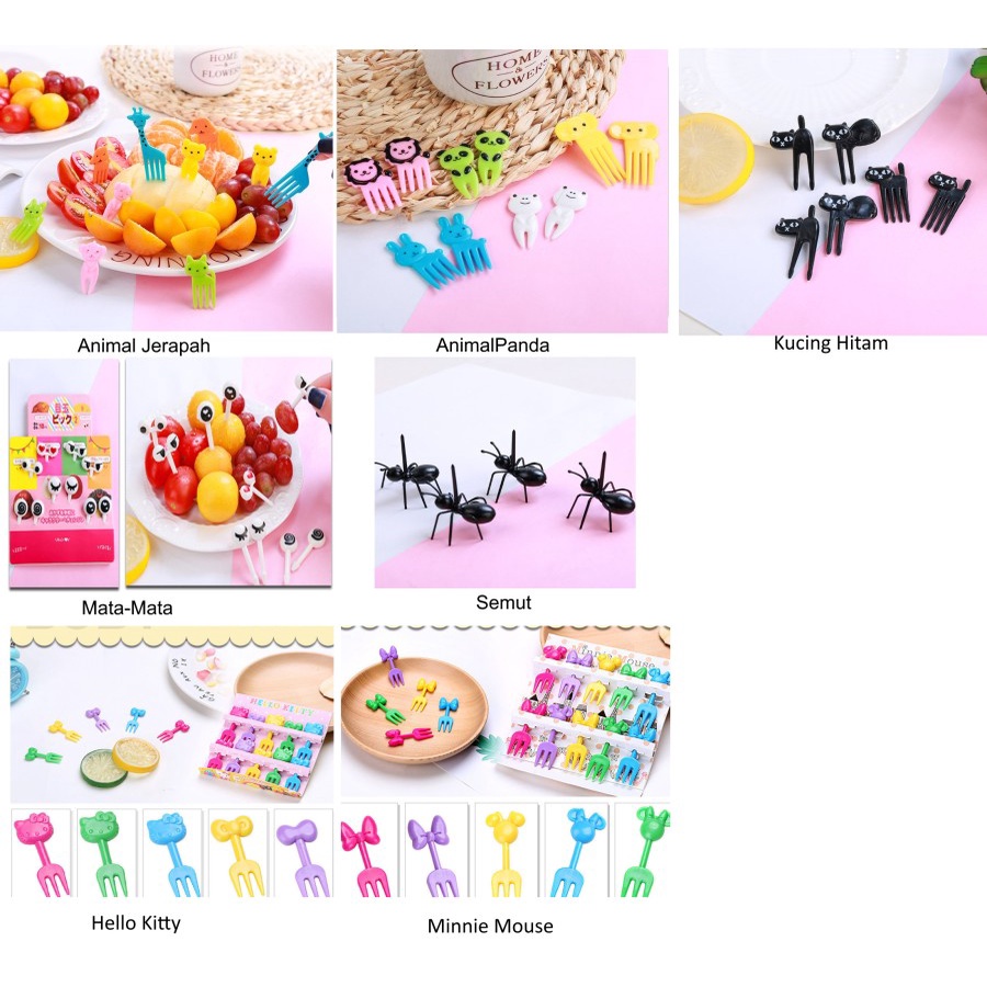 Tusukan Garpu Hiasan Bento Mini Foodpick Fork Cute Lunch Box Bekal Anak Karakter Animal Tusuk Semut