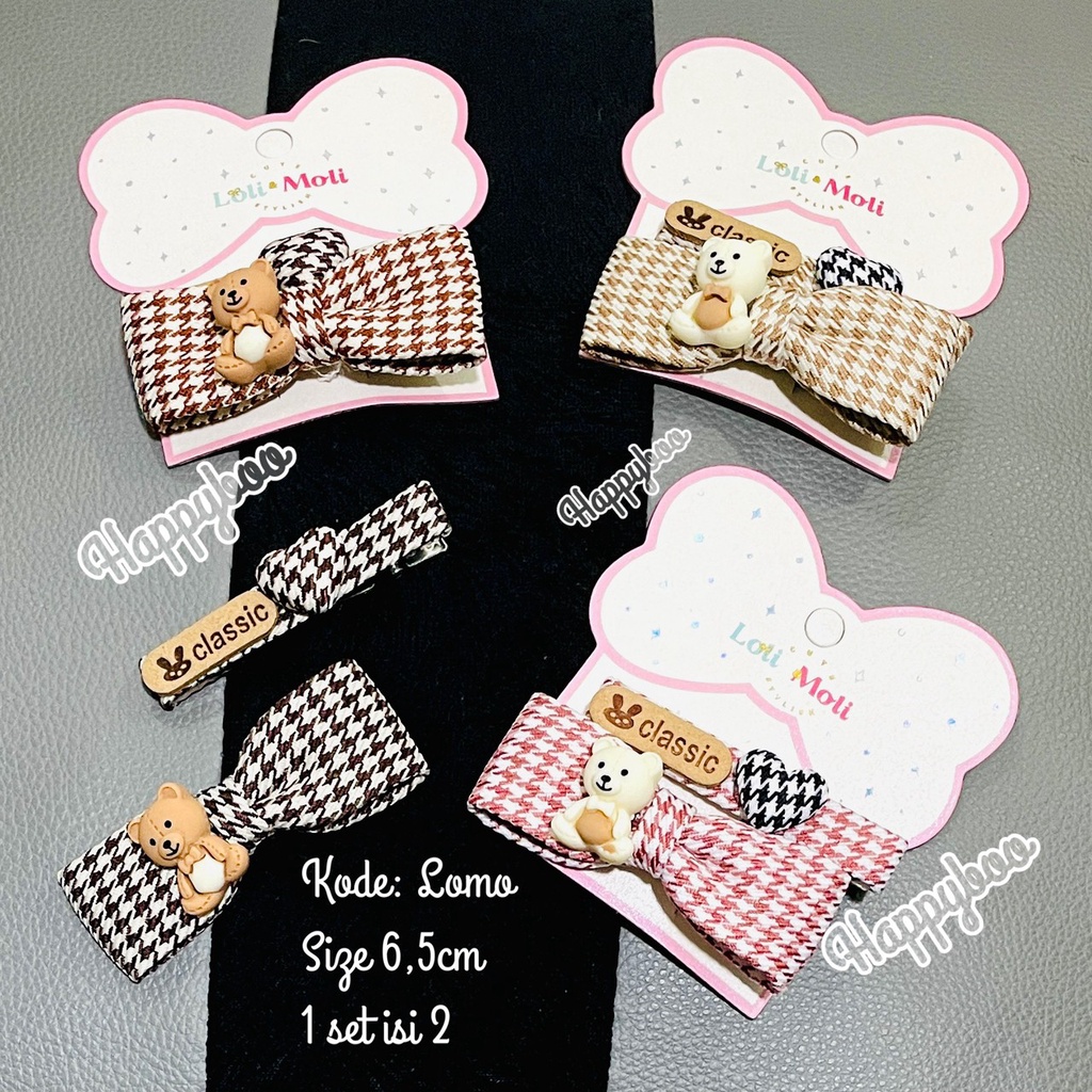 jepit rambut set isi 2 bear classic pita LOMO hairclips hair clips set import