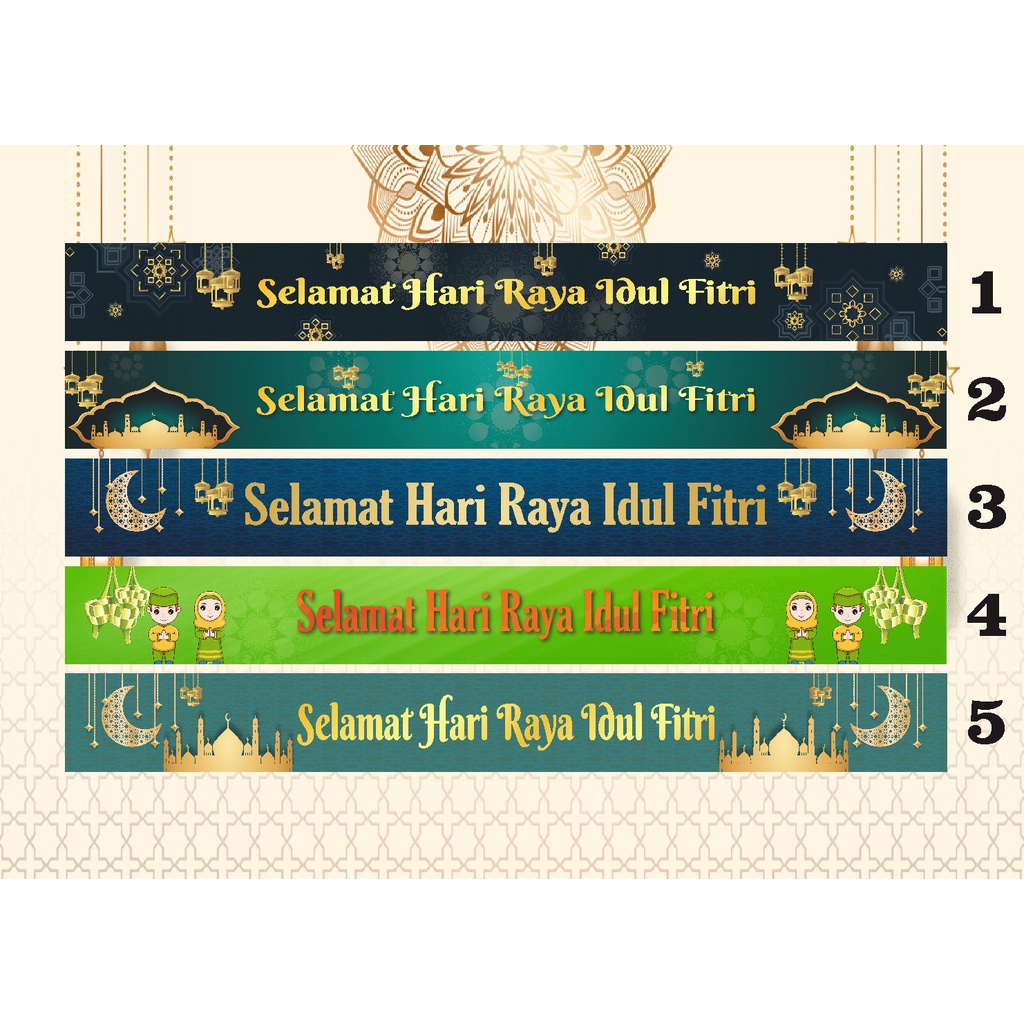 

Slempang Parcel Idul Fitri ukuran 45 cm x 5 cm Selempang Eid Mubarak Hampers Lebaran Paper Belt Label Kertas glossy