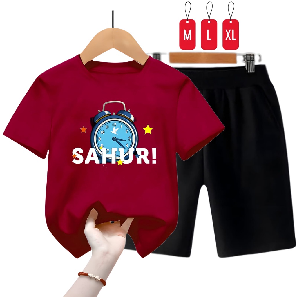 Hzl_outfit Setelan Kaos Anak Laki Laki &amp; Perempuan Sahur!! Size M,L,XL