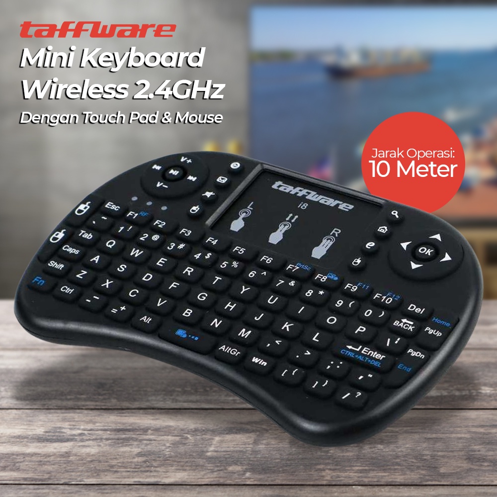 Mini Keyboard Wireless 2.4GHz dengan Touch Pad &amp; Mouse  - Black