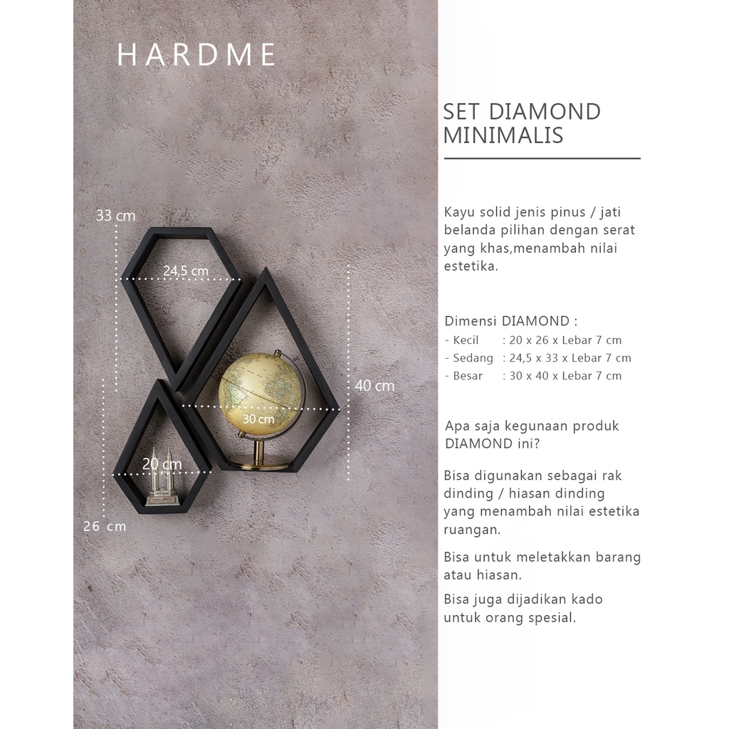 Hiasan dinding Diamond hitam (KAYU JATI BELANDA)
