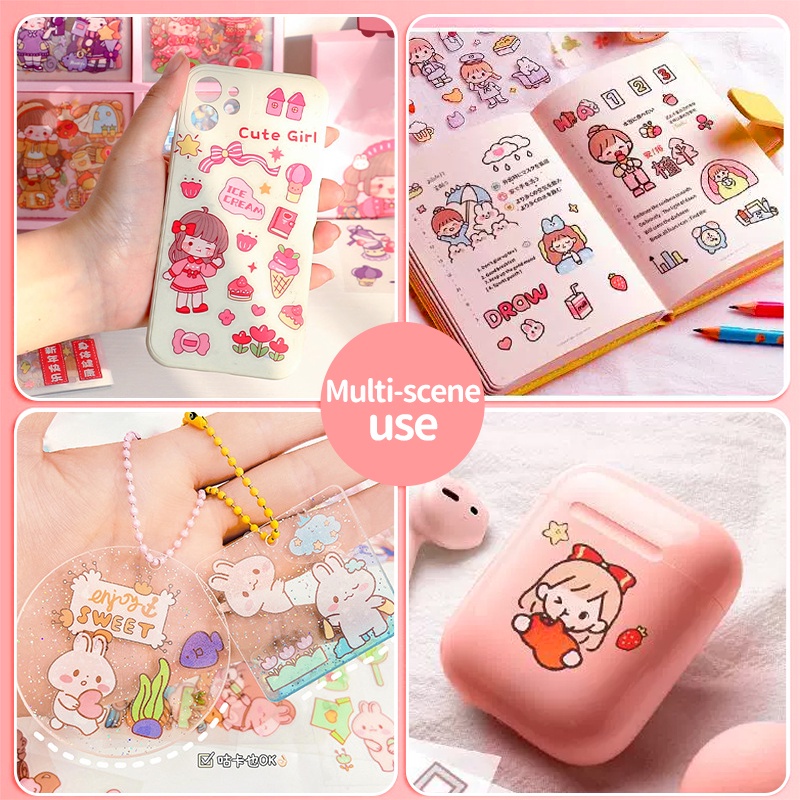 100PCS Stiker Lucu Desain Scrapbook Stiker Alat Tulis Stiker Dekoratif Kawaii / Set Stiker Tahan Air Kartun