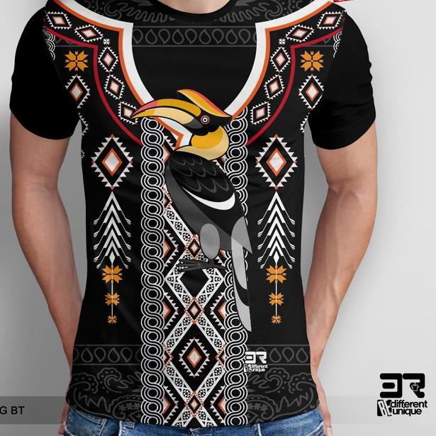 ➼ KAOS PRIA KAOS PRINT DISTRO 3R KALIMANTAN DAYAK MOTIF BATIK RANGKONG ➹