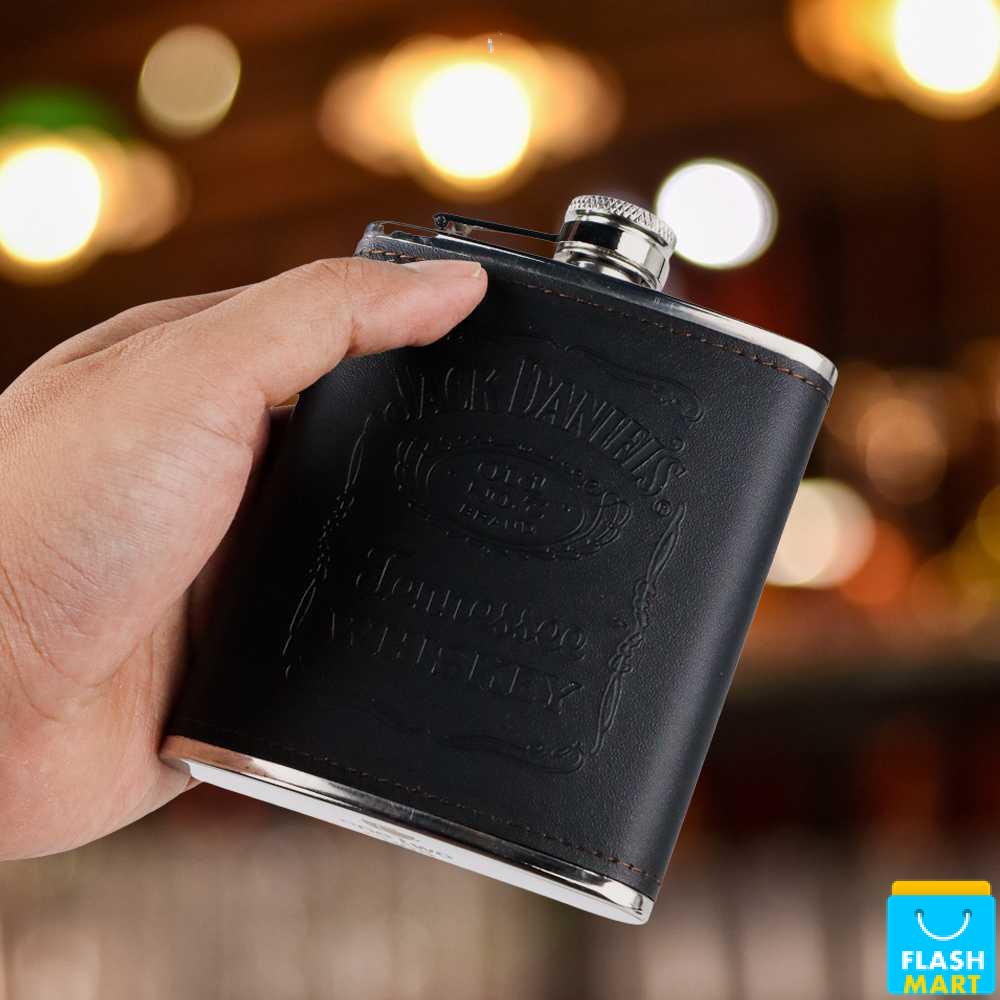 Flashmart Botol Bir Hip Flask Stainless Leather 7Oz with Shot Glass