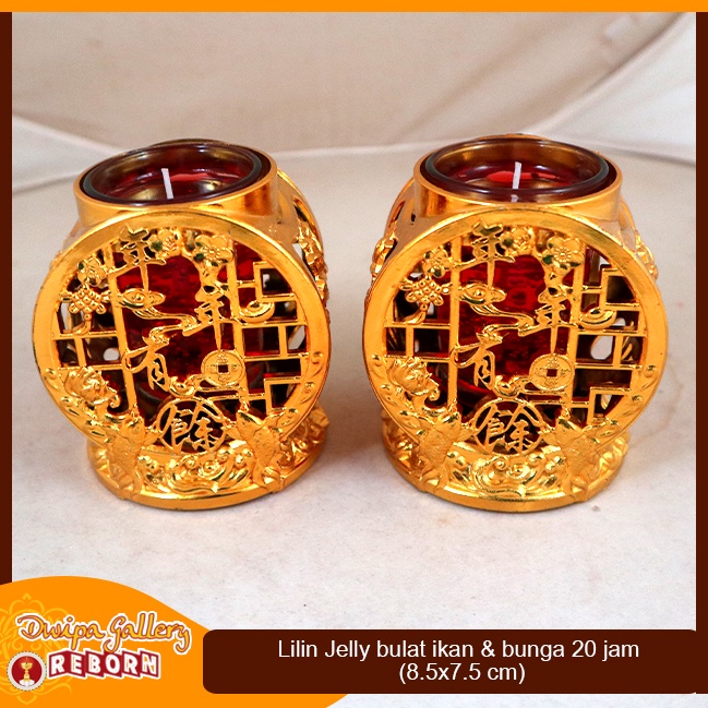 Lilin Jelly Gelas Merah Puja Sembahyang 20 Jam Ikan &amp; Bunga Bulat