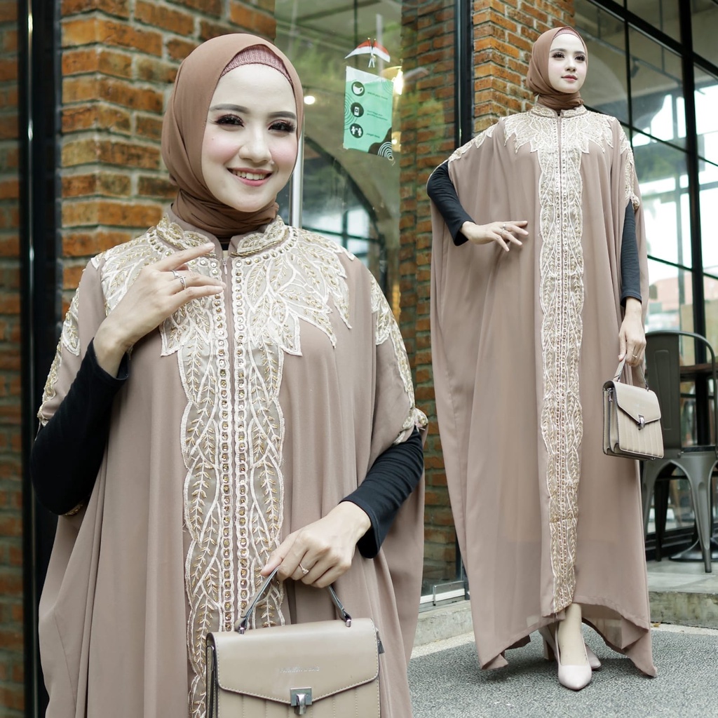 Set Kaftan Wanita Muslimah Aplikasi Bordir Kombi Payet Corla + Manset  HOPYLOVY