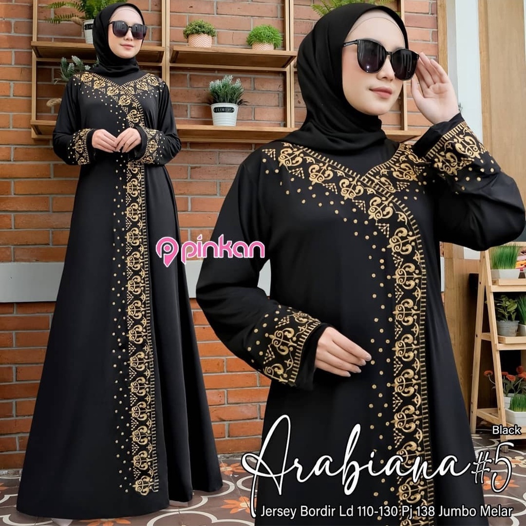 Tamam Maxy Arabiana #5 Soleram Gamis Jumbo Jersey Motif Bordir Timbul xxxl Ld 130cm Arabian Abaya Gamis Lebaran Remaja Muslimah Terbaru Seragaman Pengajian Murah Dress Wanita Muslimah Syar'i Gamis Polos Tebal Premium Warna Hitam Maxi