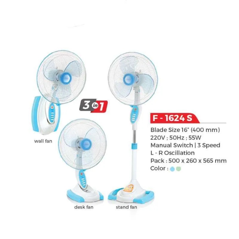MASPION F 1624 S KIPAS ANGIN / STAND FAN / DESK FAN / WALL FAN 16 INCH / F1624S MURAH