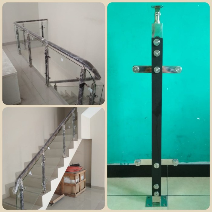 paling diminati] Railing tangga plat hitam / balkon kaca minimalis / pagar kaca murah