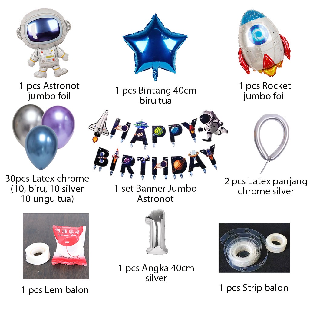 [PAKET] Dekorasi Balon Ulang Tahun CHAIN BANNER JUMBO ASTRONOT Hiasan Happy Birthday Tema Astronot