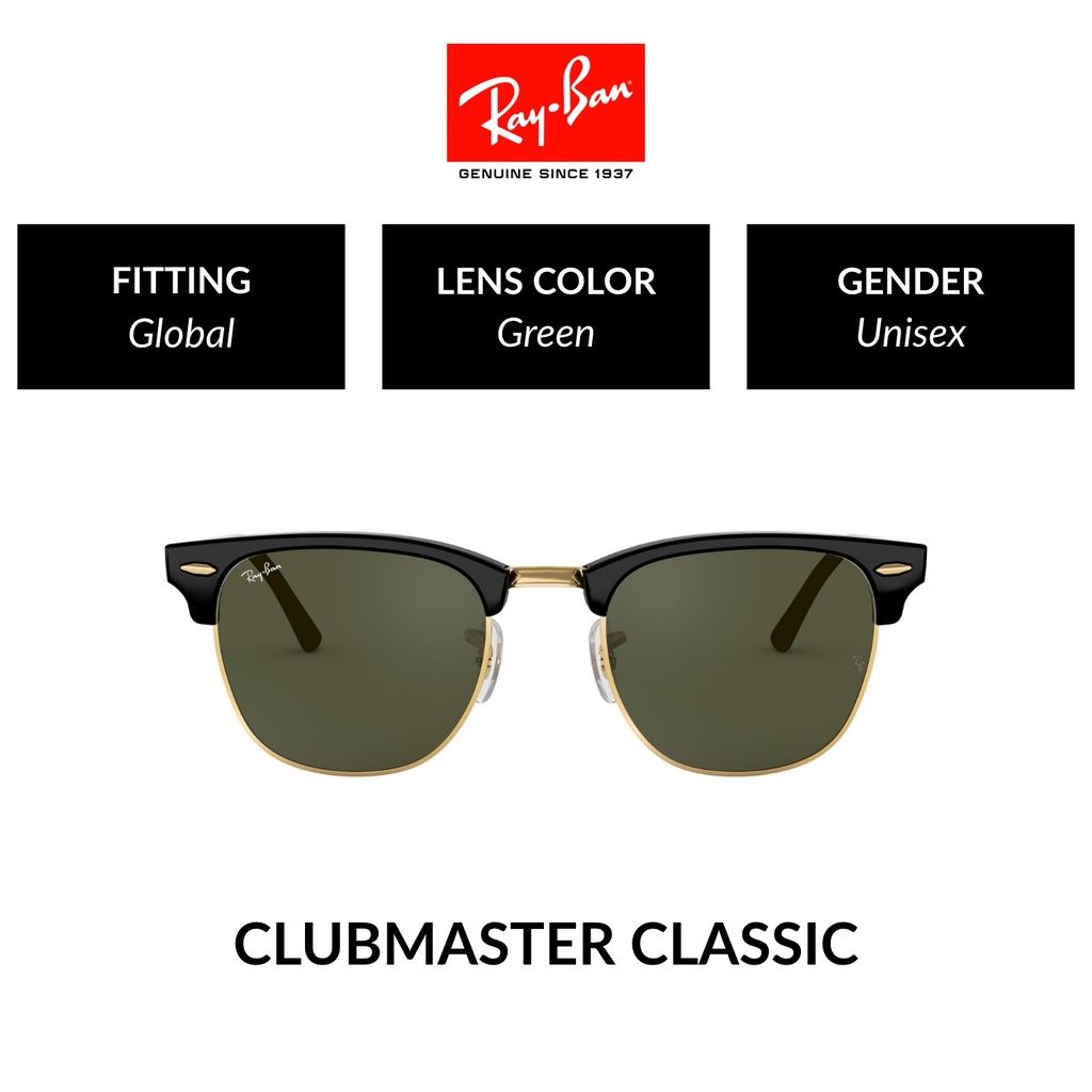 RAY-BAN Clubmaster | RB3016 W0365 | Global Fitting | Sunglasses | 49mm