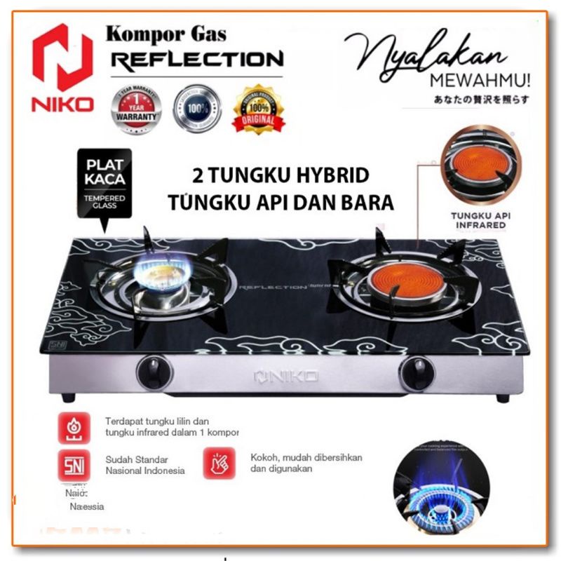 NIKO Kompor Gas 2 Tungku Kaca Reflection Hybrid - Garansi 1 Tahun