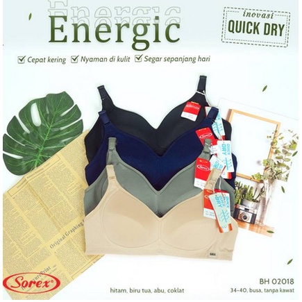 SOREX BH 02018 BRA TANPA KAWAT BUSA TIPIS BERPORI QUICK DRY 34 36 38 40