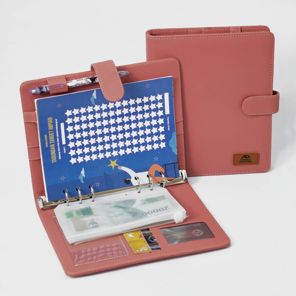 

Binder Budgeting Keuangan A5 6 Ring Financial Planner Money Organizer Kulit Polos - Salmon