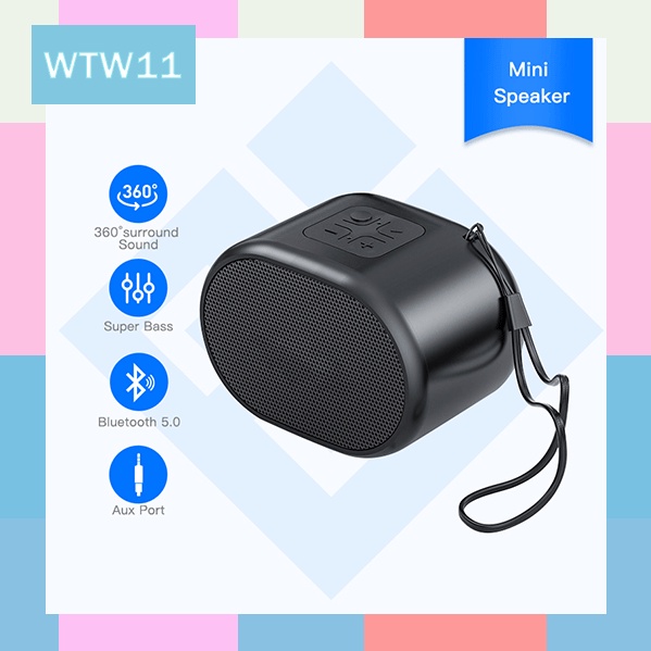 WTW Speaker Protable Bluetooth Mini Speaker Speaker Quran Speakerspeaker box bluetooth bass Hapalan Multifunction FM Menerima Panggilan AUX MicroSD card U disk Portable Soundcore dengan Suara Loud Stereo Bass Kuat Mic B62