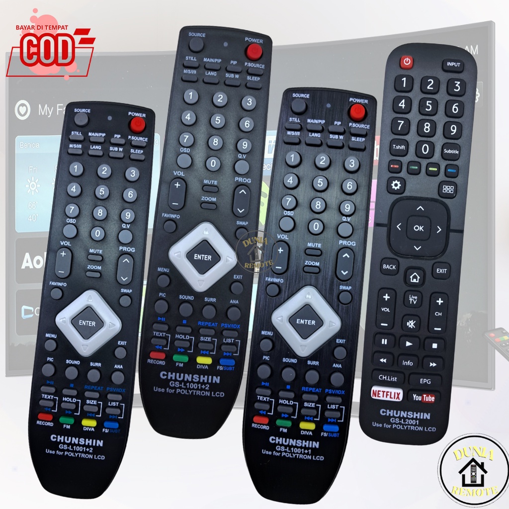 Remot Remote TV POLYTRON LCD LED Multi Smart TV Chunshin GS L1001+ Tanpa setting