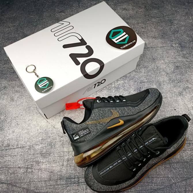 Sepatu Sneakers Olahraga Pria NKE Air Max 720 Shield Black Gold Oreo