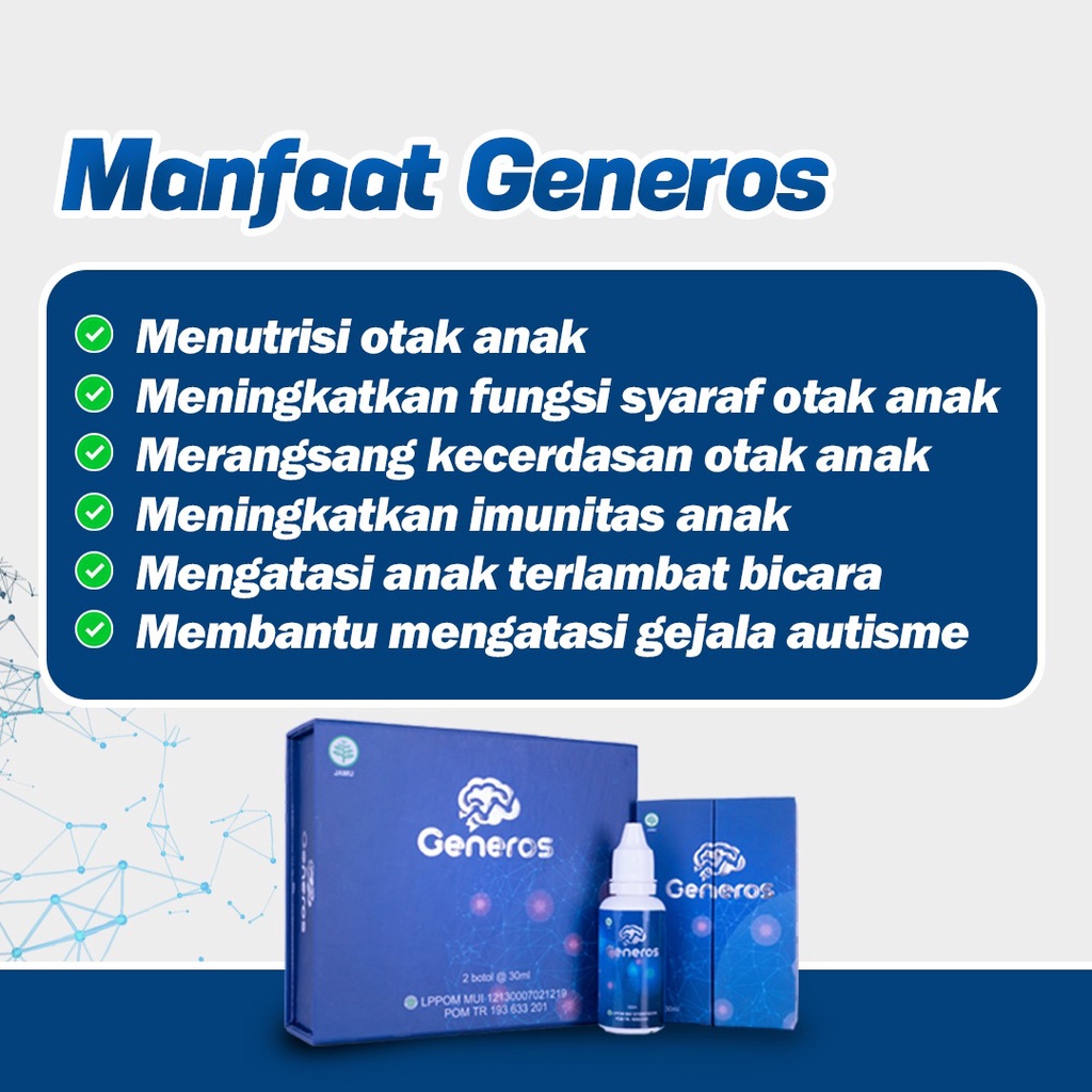 Generos – G-Nero Generoa 100% Bahan Alami Suplemen Nutrisi Otak Vitamin Daya Ingat &amp; Kesehatan Otak Solusi Atasi Speech Delay / Terlambat Bicara Pada Anak Keterlambatan Berjalan Penambah Kecerdasan Peningkat Kreativitas BPOM Halal MUI