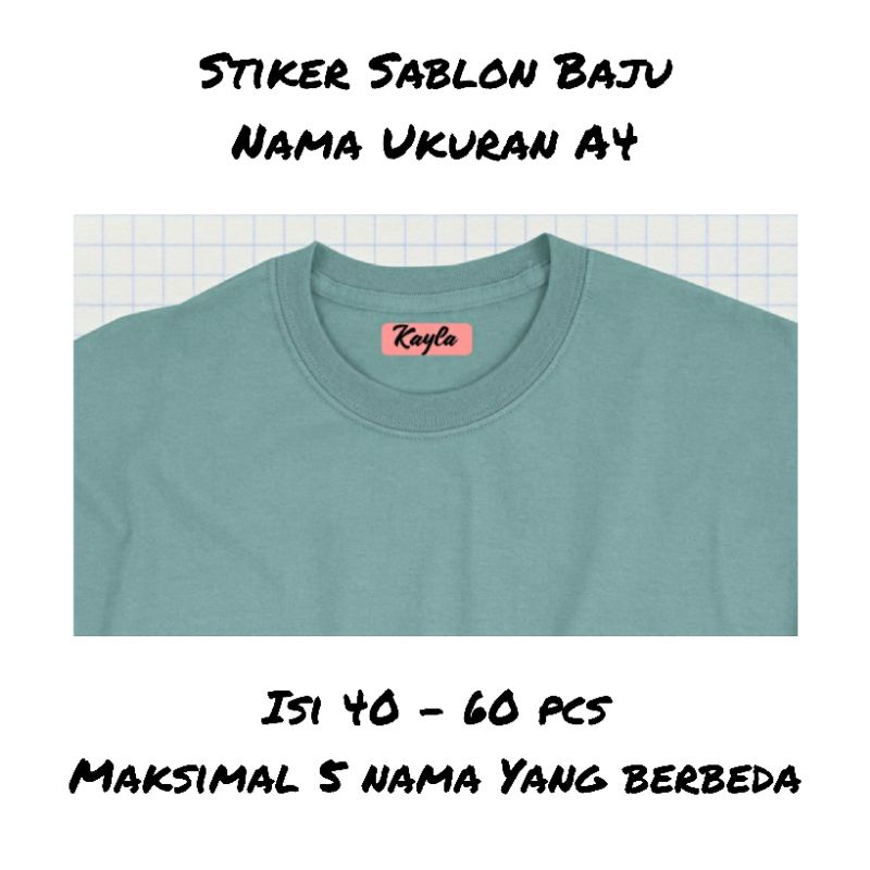 

Stiker Sablon Baju/Kaos Label Nama Anak Ukuran A4 Isi 35 - 60 pcs