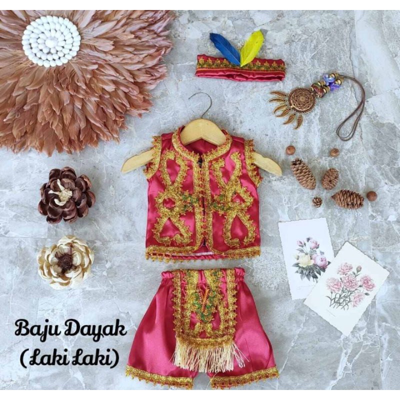 baju adat Dayak anak/baju adat Dayak anak perempuan/baju adat Dayak anak laki laki/baju karnaval ada