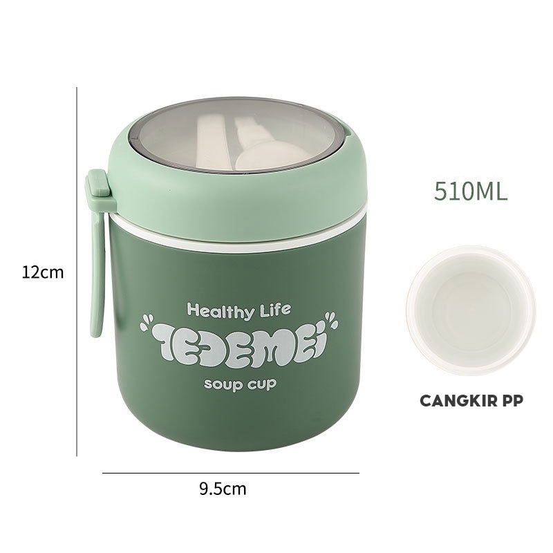 Tedemei PP Food Jar Soup Cup Double Wall Wadah Makanan Tetap Panas Vacuum Insulated