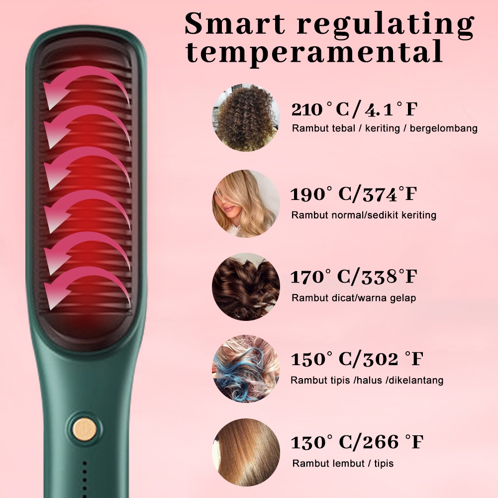 Sisir Pelurus Rambut Listrik Ion Negatif lurus Dan Curly Membuat Rambut Bebas Kusut Peningkatan Suhu Yang Cepat Anti-terbakar DUENUO