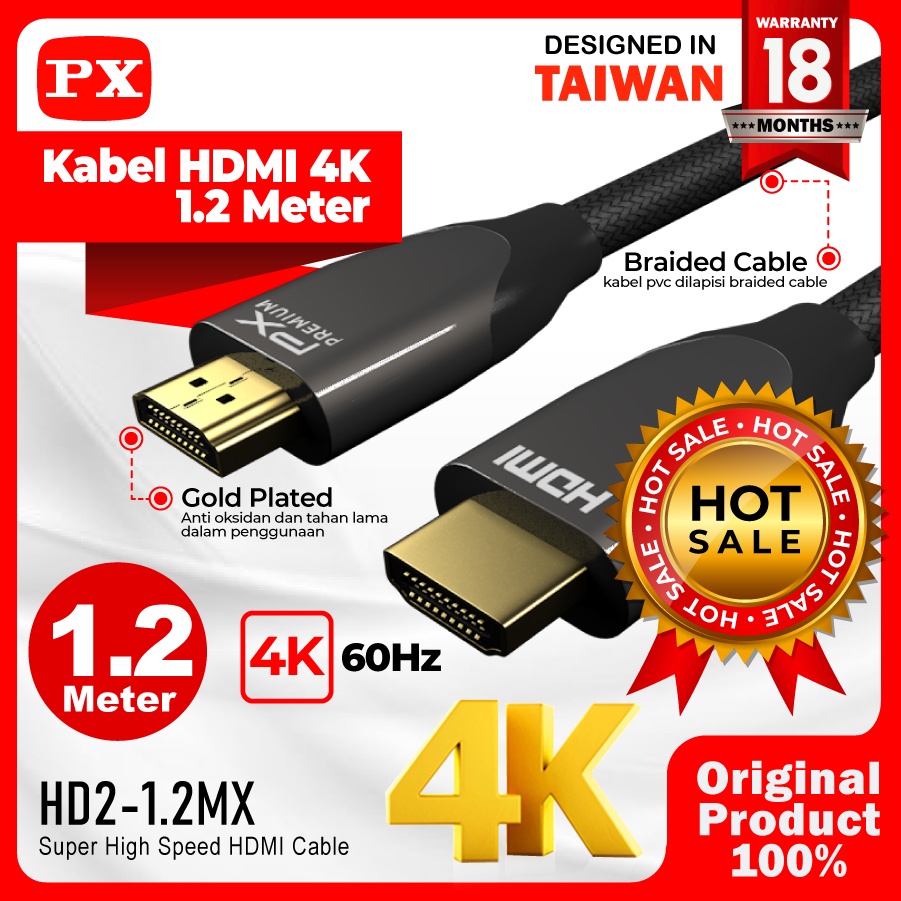 Kabel HDMI Ultra HD 4K High Speed HDR Nylon Braided 1.2M PX HD2-1.2MX