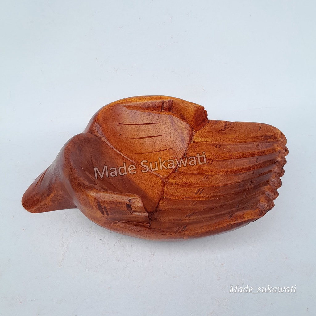 Patung tangan cakup 30cm wadah buah permen kerajinan ukiran kayu handmade