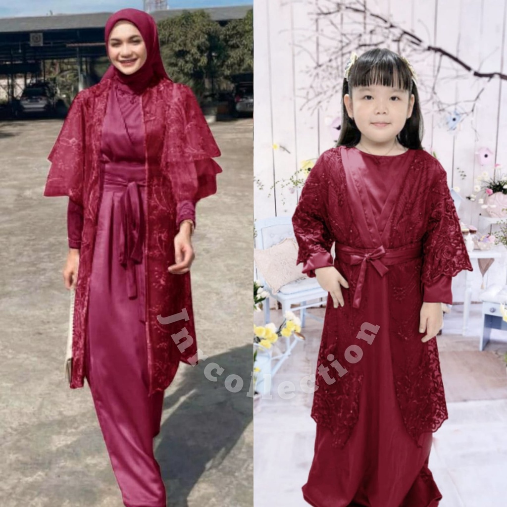 DRESS + OUTER BRUKAT MODEL KIMONO PREMIUM MEWAH GAMIS COUPLE IBU DAN ANAK REMAJA KONDANGAN PESTA TERBARU