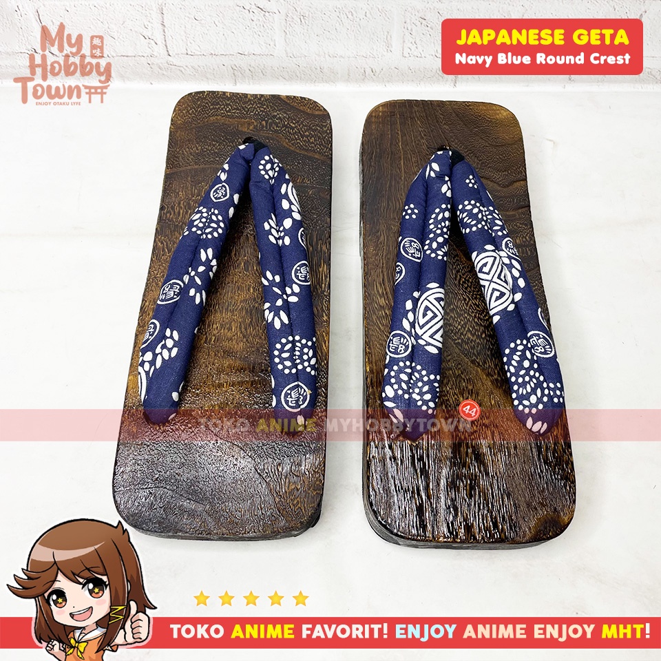 Geta Sandal Kayu Bakiak Jepang : Navy Blue Round Crest Bakiak Sandal Kayu