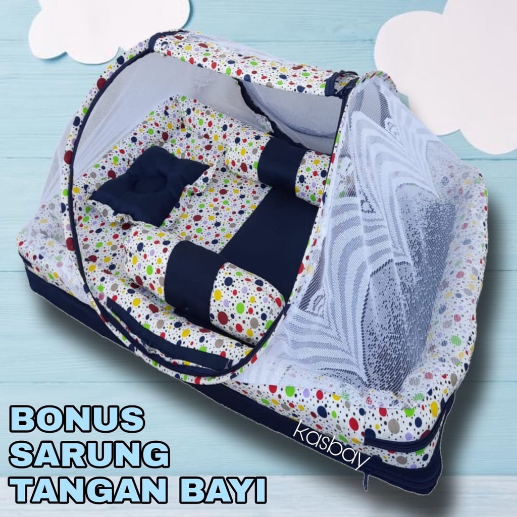 Kasur Bayi Kelambu Set Lengkap Bantal Guling + Bonus Sarung Tangan Bayi Dan Tas Mika TERBARU