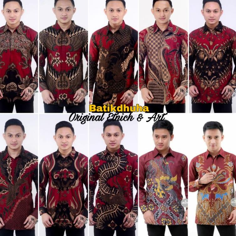 SALE KEMEJA BATIK PRIA WARNA MERAH MAROON ATASAN PRIA LENGAN PANJANG