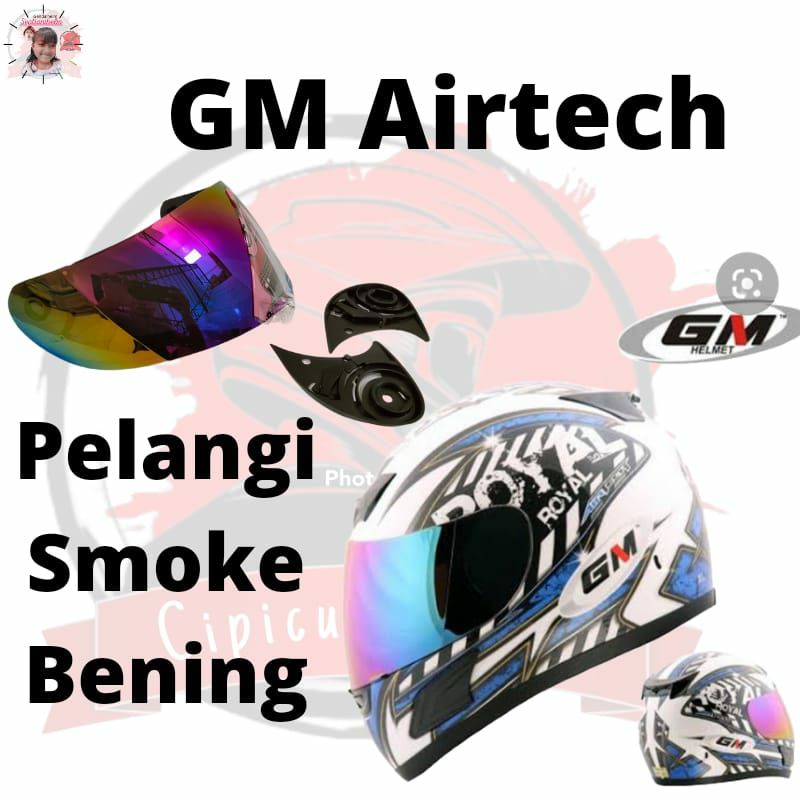 kaca helm GM AIRTECH full face pelangi dll + rachet (dudukan)