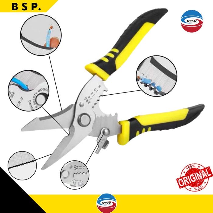 TANG POTONG KUPAS KABEL KDK MULTIFUNGSI 7" LANCIP