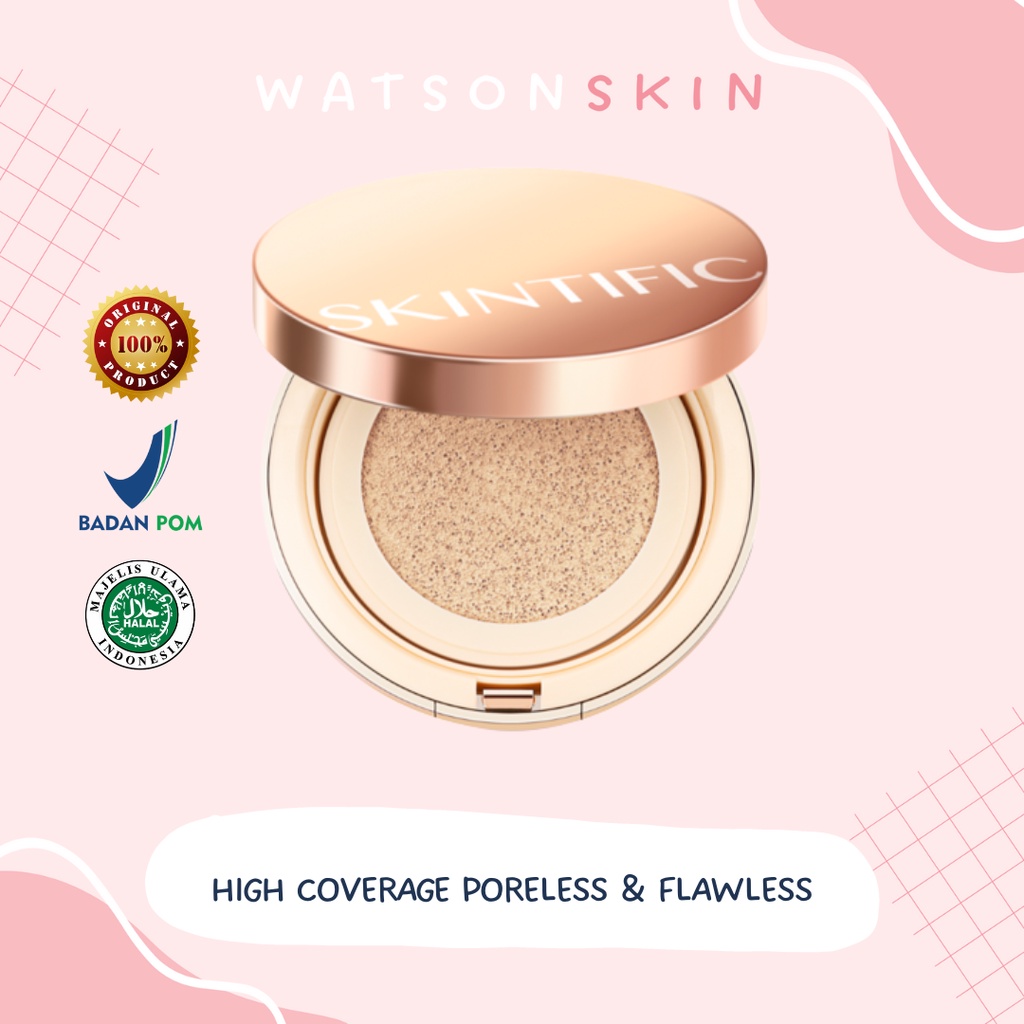 SKINTIFIC Cover All Perfect Air Cushion High Coverage Poreless &amp; Flawless Foundation 24H Long-lasting SPF35 PA++++ (100% ORIGINAL &amp; BPOM)