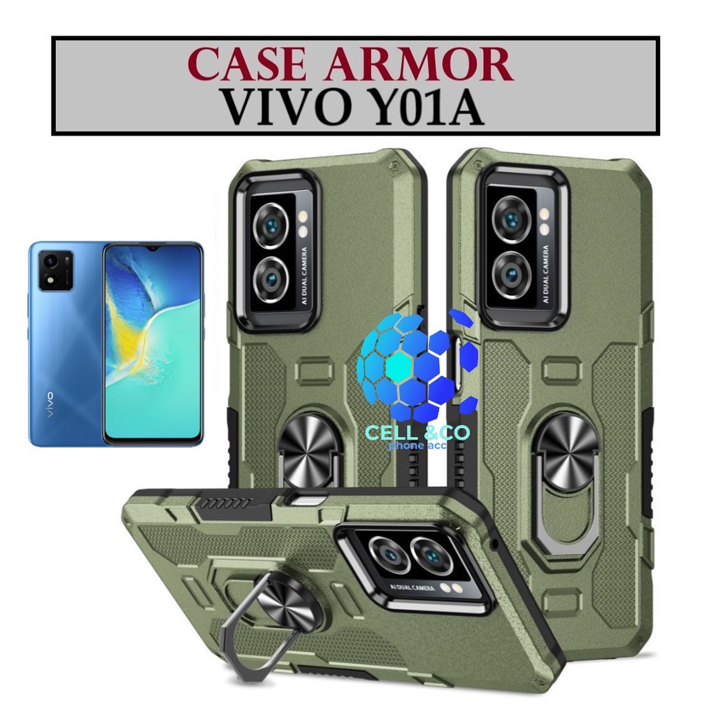 Case Armor VIVO Y01A Iring Cincin Magnetic Kesing Hp Protect kamera Premium Hard Case Standing Robot Pelindung Kamera