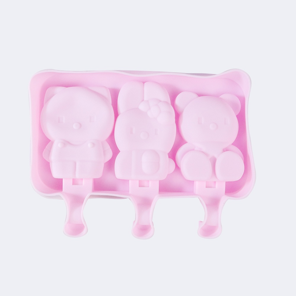 Cetakan Es Krim 3 Hole Silicone Mold Dessert with Popsicle Sticks - JS282 - Pink