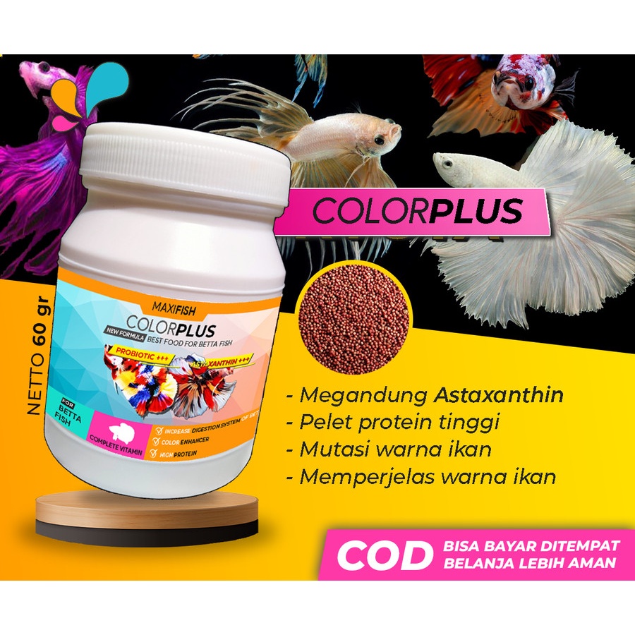 Pelet Pakan Ikan Cupang COLORPLUS Blue Rim Avatar Halfmoon Galaxy Gian 60gr