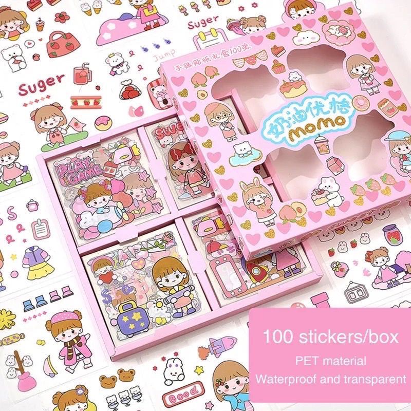 (RM) STIKER MOMO - BLING BLING - MASU LUCU ISI 100 PCS STIKER ANTI AIR STIKER AESTHETHIC STICKER KARTUN ANAK PEREMPUAN - STICKER VIRAL KOREA WATERPROOF ANTI AIR  UNTUK DEKORASI