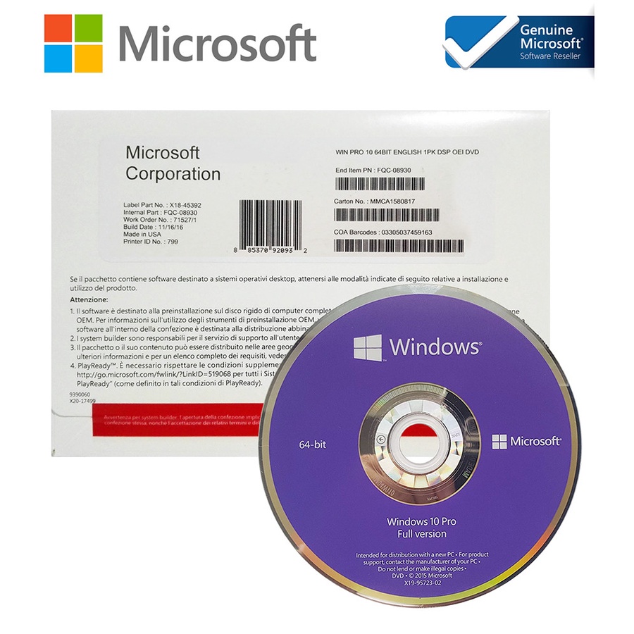 Software win 10 pro 64bit english dsp dvd 1 Pack full version 21h2 - Win10 win-dows window profesional oem 64 bit