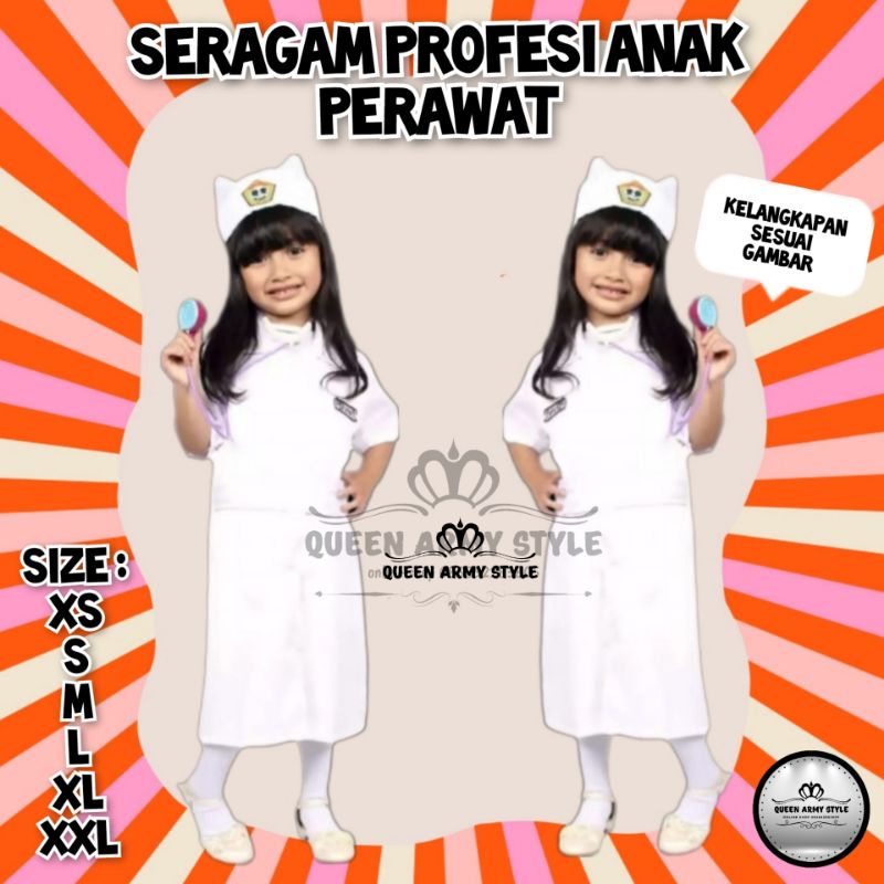Seragam Profesi Anak Perawat cewek | Baju Suster Anak | Baju profesi Anak | Seragam Profesi Anak Per