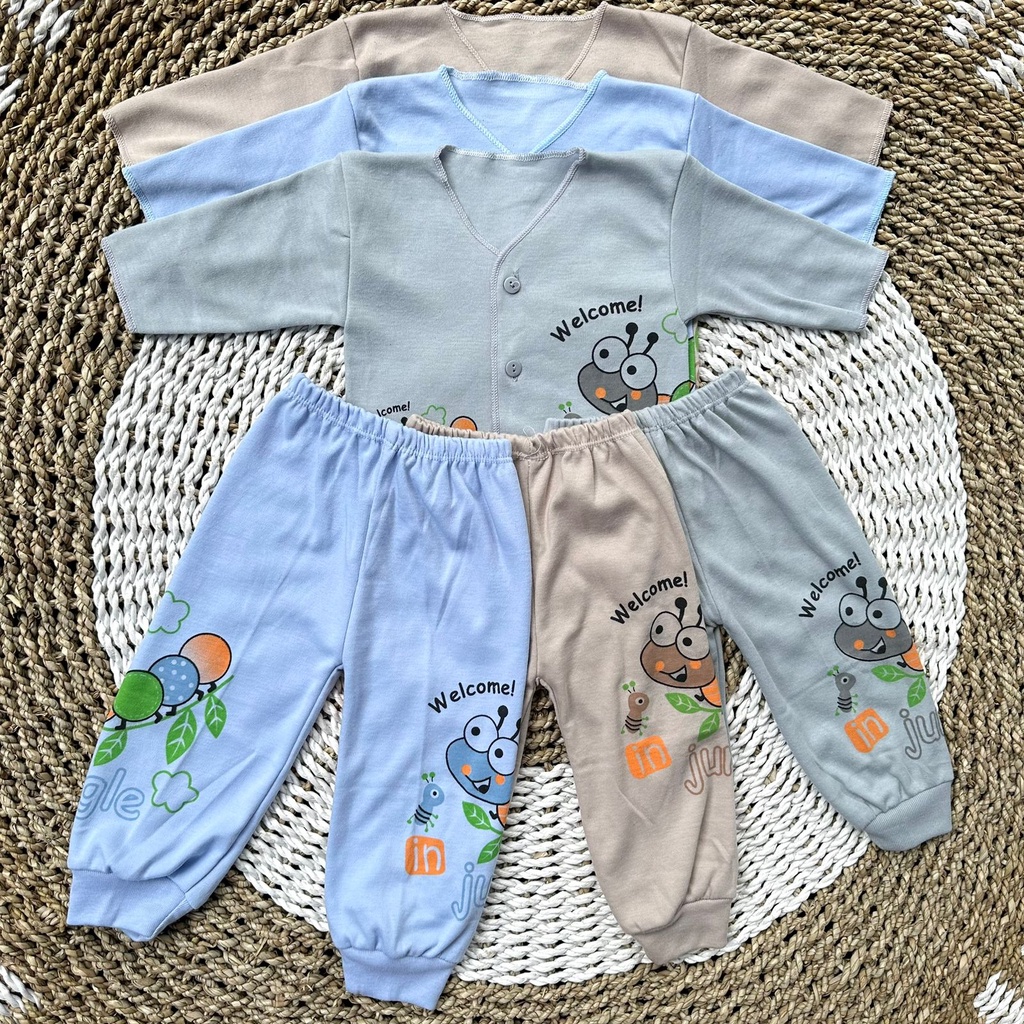 3pcs Baju lengan panjang+ Celana panjang bayi setelan bayi new born setelan bayi baru lahir stelan warna dan motif lucu gift bayi