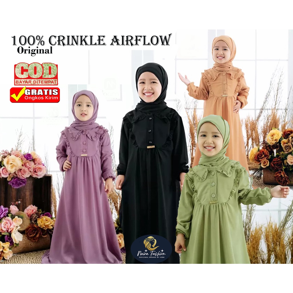 GAMIS ANAK PEREMPUAN TERBARU BAHAN CRINKLE AIRFLOW/ GAMIS LEBARAN/ GAMIS ANAK CRINKLE AIRFLOW PREMIU