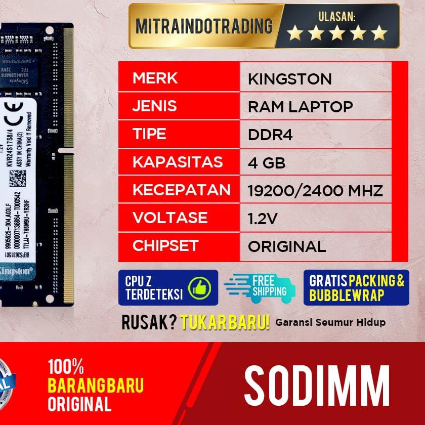➳ RAM KINGSTON SODIMM DDR4 4GB PC  ♙