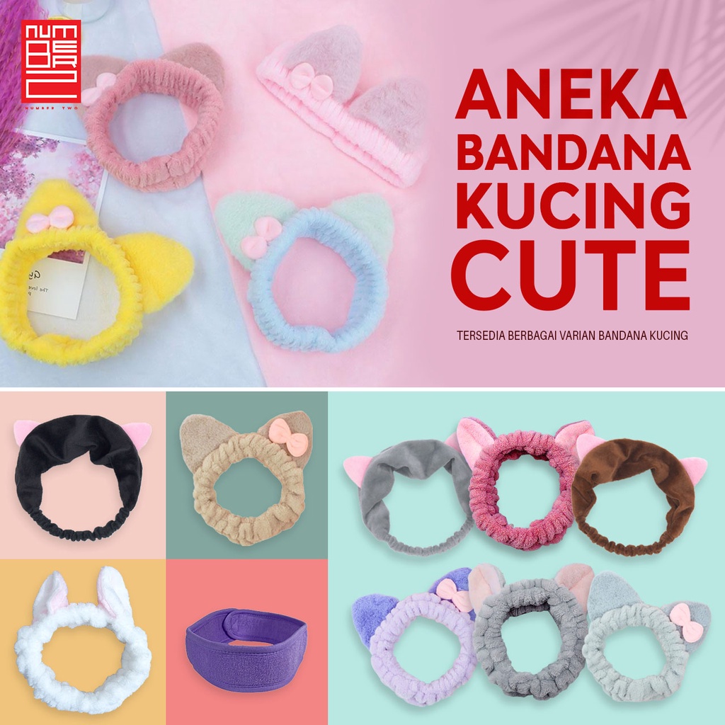 Bandana cuci muka make up cewek korea dewasa unik lucu karet elastis import untuk mandi maskeran facial make up motif telinga karakter kucing kekinian