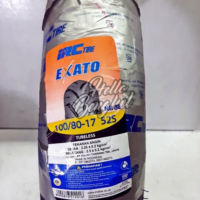 Baru Ban Motor Ban Luar Tubeless Irc 100/80 -17 Exato