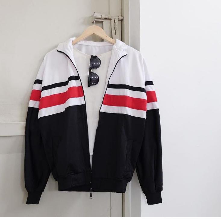 ♪ Jaket tracktop putih hitam garis merah ➶