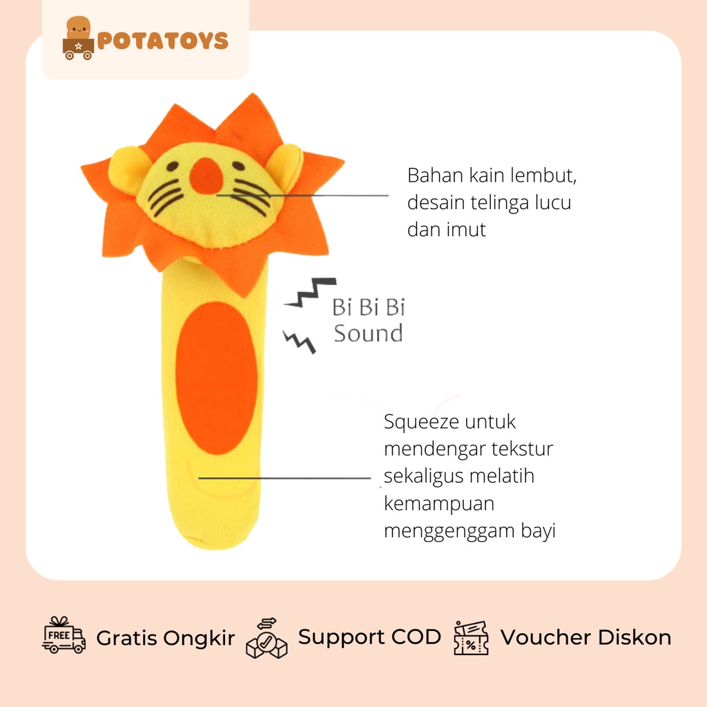 [ Potatoys ] Mainan Boneka Bunyi Genggam / Rattle Stick Toys / Handle Toys